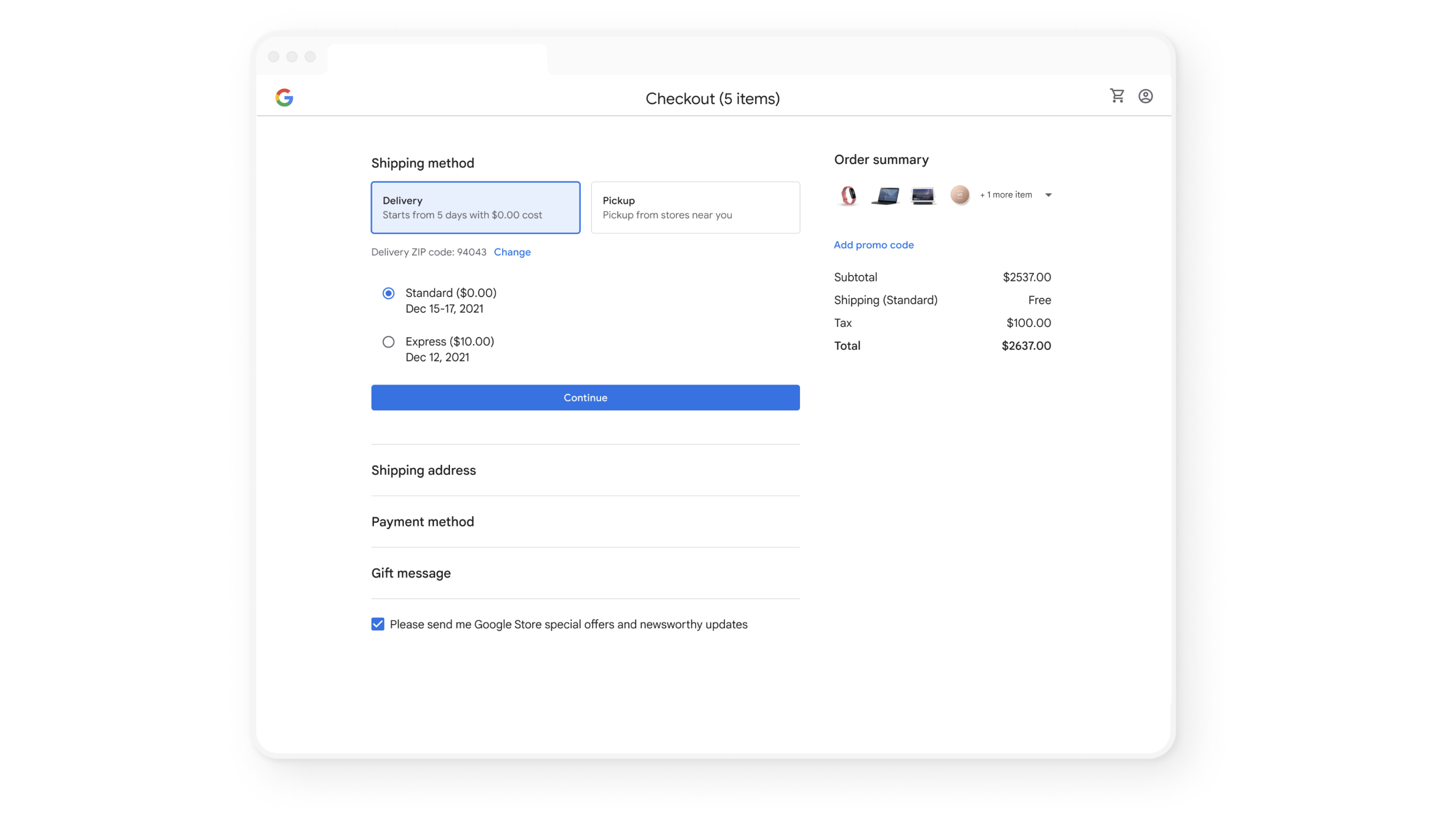Google Checkout browser mockup
